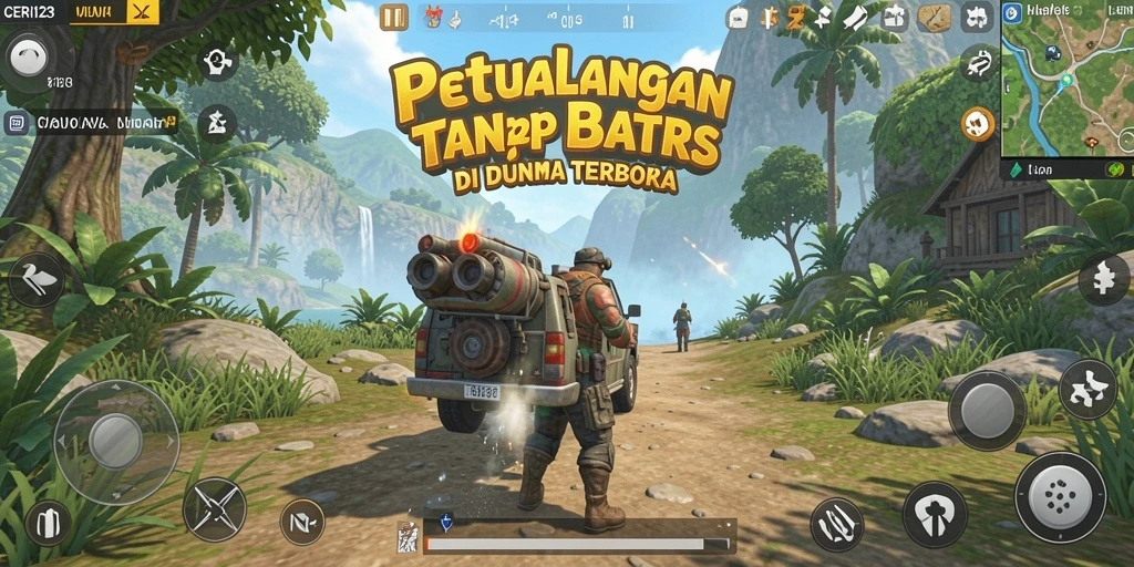 Tampilan gameplay CERI123 dalam dunia terbuka yang luas dan interaktif.