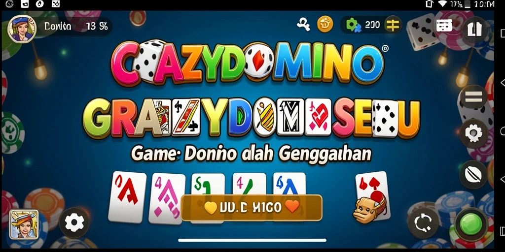 Tangkapan layar utama CRAZYDOMINO menampilkan aksi domino yang mendebarkan.