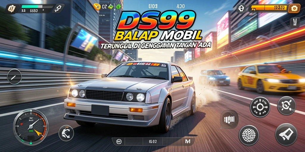 Tampilan gameplay DS99 yang menegangkan dengan berbagai mobil balap.