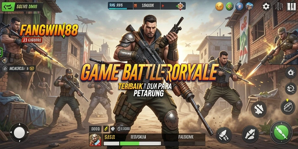 Screenshot gameplay FANGWIN88 menampilkan pertarungan intens dalam mode Battle Royale.