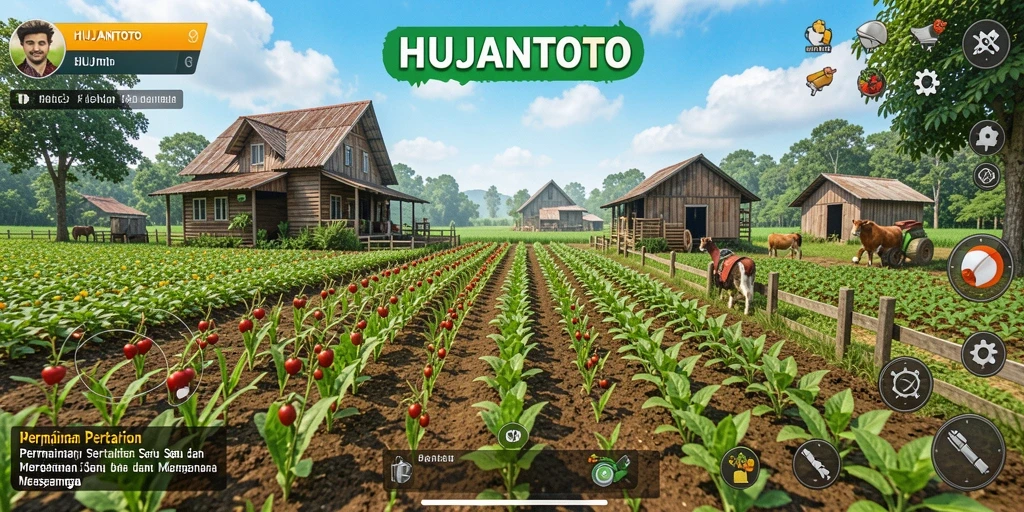 Tampilan gameplay HUJANTOTO dengan grafik pertanian yang memukau.