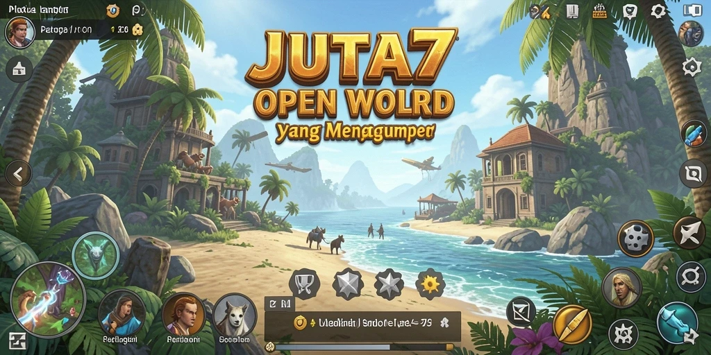Screenshot gameplay JUTA7 menunjukkan dunia terbuka yang luas dan interaktif.