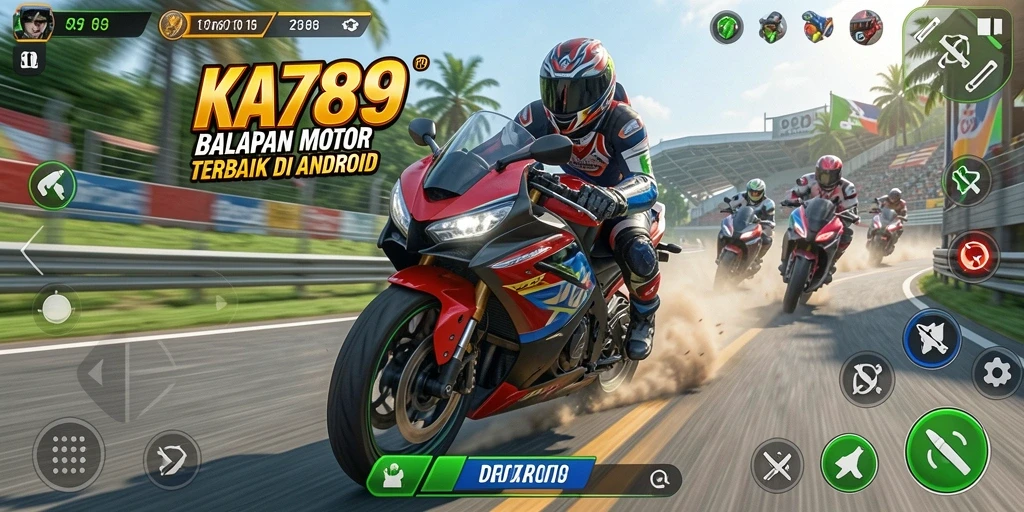 Tampilan gameplay KA789 dengan motor balap yang kencang dan trek menantang.
