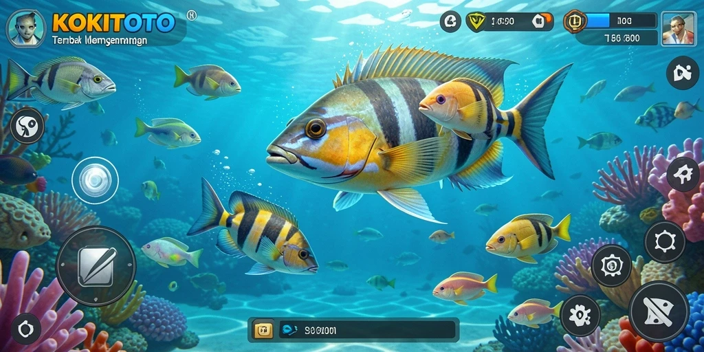 Screenshot gameplay KOKITOTO dengan aksi tembak ikan yang seru.