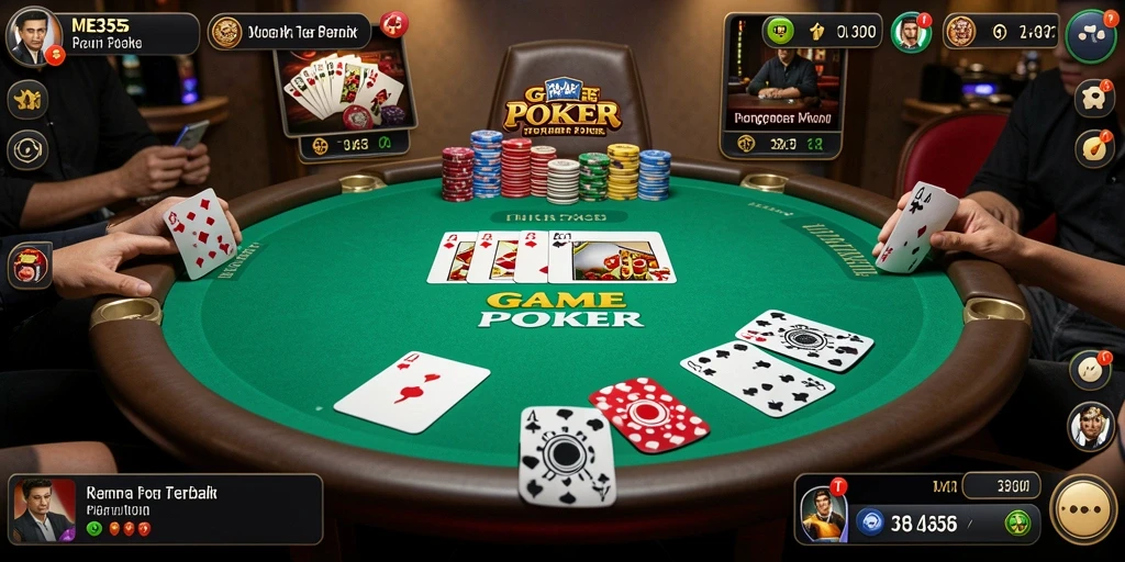 Tampilan screenshot ME355 menunjukkan aksi intens permainan Poker yang mendebarkan.