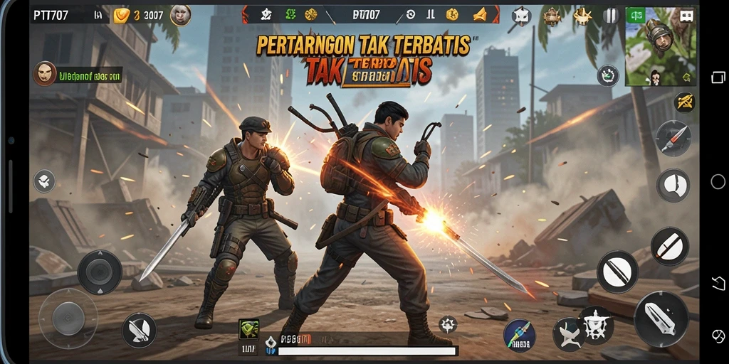 Screenshot PT707 menampilkan pertarungan mendebarkan antar karakter.