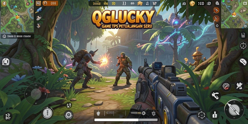 Tangkapan layar QGLUCKY menampilkan aksi seru dalam permainan TPS.